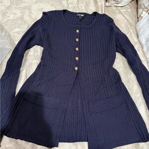 Fashion Nova Navy Gold Luna Sweater Ribbed Cardigan Pant Set